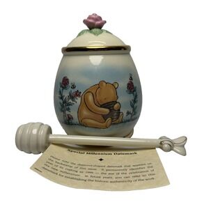 Lenox Classic Winnie The Pooh Honey Pot Bee Dipper Rose Lid Disney Jar 5.5"